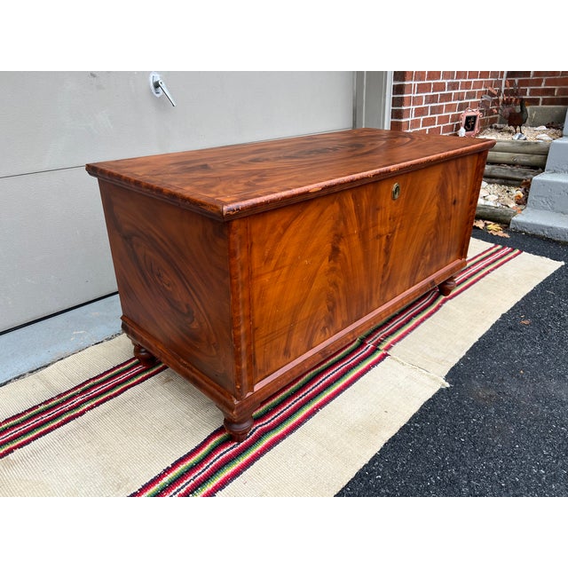 Antique Orange Flame Grain Paint Decorated Blanket Chest, Pennsylvania, Circa 1840’s For Sale - Image 17 of 18