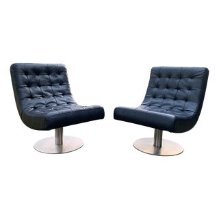 Mid-Century Modern Lounge Chairs in Faux Black Crocodile from Arne Norell, Set of 2 For Sale