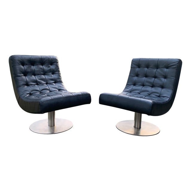 Mid-Century Modern Lounge Chairs in Faux Black Crocodile from Arne Norell, Set of 2 For Sale