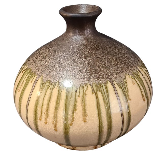 Vintage Mid-Century-Modern Studio Art Pottery Drip Glazed Earth Tone Vase For Sale - Image 6 of 6