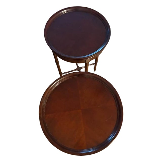 Stunning Pair of Vintage Hollywood Regency Bookmatched Cherry Accent Tables by Hekman Furniture For Sale - Image 10 of 11