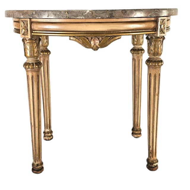 French French Louis XV Oval Accent Console Table Marble Top Giltwood For Sale - Image 3 of 11