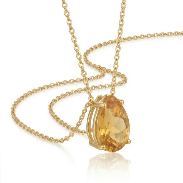 Contemporary Elegant Citrine Pear Cut Statement Necklace, November Birthstone Necklace For Sale - Image 3 of 3