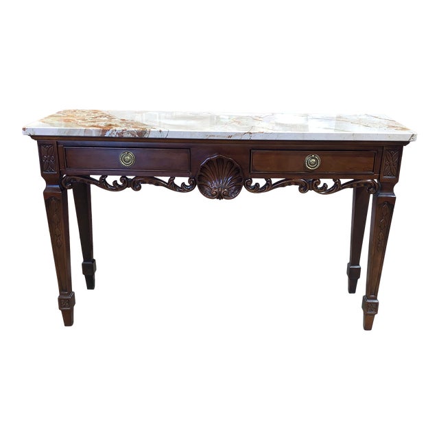 Century Furniture Cherry Wood Marble Top Console Table Chairish