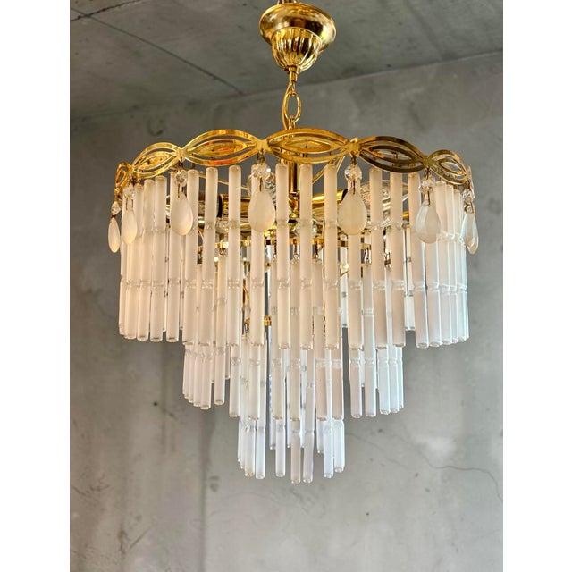 Gold Chandelier with Opaline Glass Rods, Italy, 1970s For Sale - Image 8 of 9
