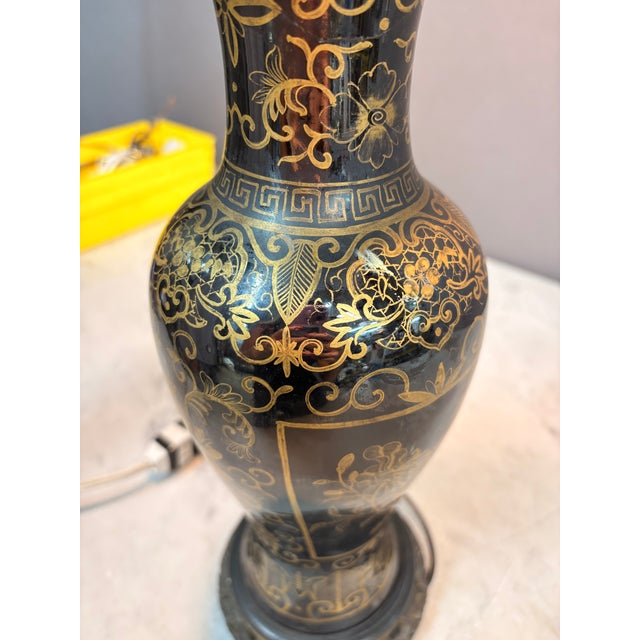 Early 19th Century Black Glaze and Gilt Chinese Floral Table Lamp For Sale - Image 9 of 10