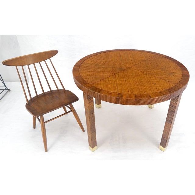 Late 20th Century Vine Round Wicker Cane Center Table Brass Tips Legs MINT For Sale - Image 5 of 10