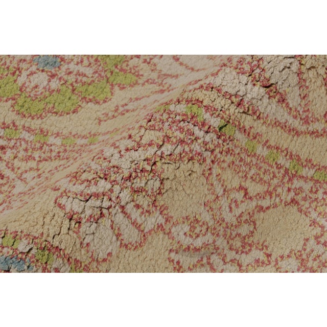 Antique Agra Rug Beige Pink Blue Wool Geometric Indian Runner For Sale - Image 10 of 11