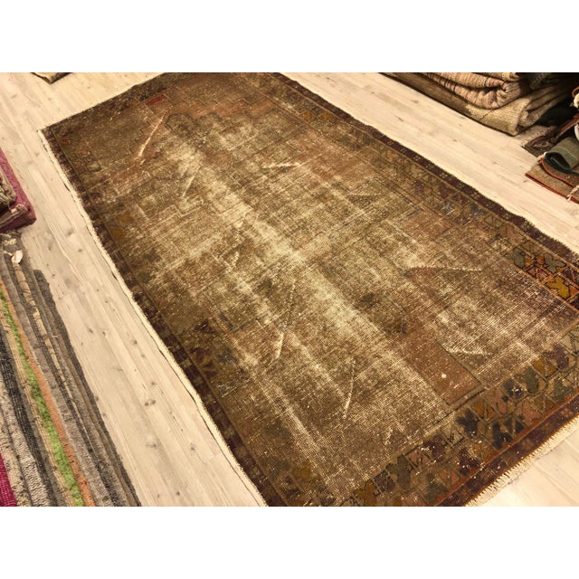 Vintage Tan Distressed Oushak Rug For Sale - Image 4 of 11