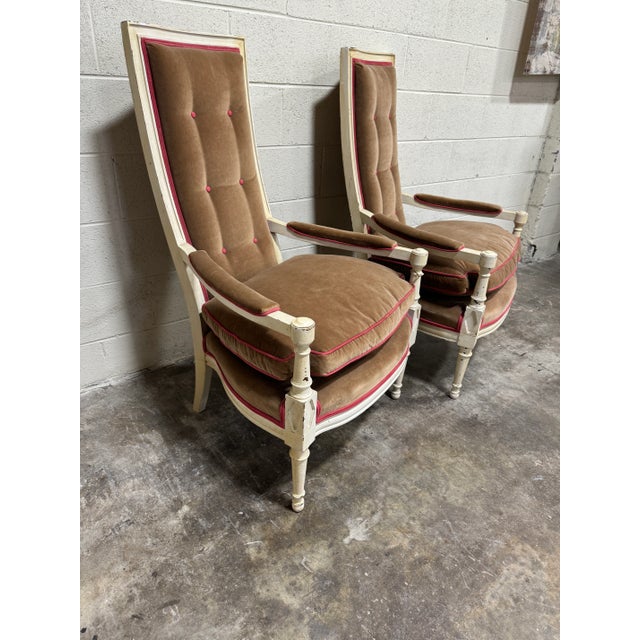 Traditional French Regency Style Velvet Fireside Chairs - a Pair For Sale - Image 3 of 12