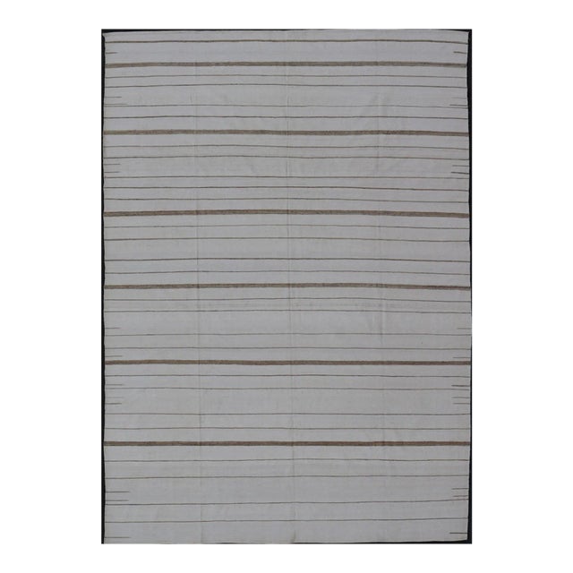 2020s Oversized Afghan Flat Weave Kilim With Modern Design in Ivory and Light Brown For Sale