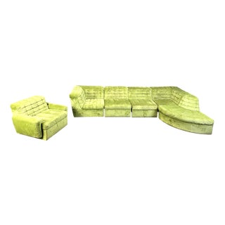 Vintage Velvet Modular Sofa attributed to Laauser, 1970s, Set of 6 For Sale