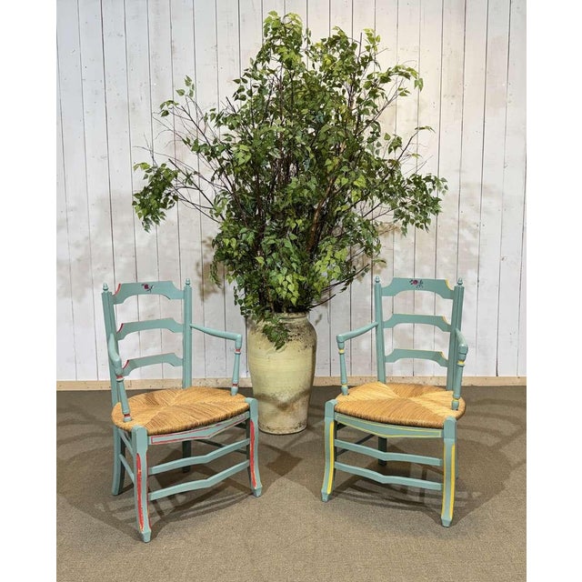 Rustic Beechwood Armchairs with Straw Seats, 1930s, Set of 2 For Sale - Image 16 of 17