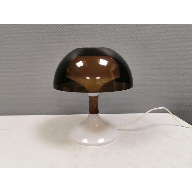 Table lamp made of plastic and hard-pressed smoky acrylic. By bent karlby for ask in the 1970s. incredibly nice table...