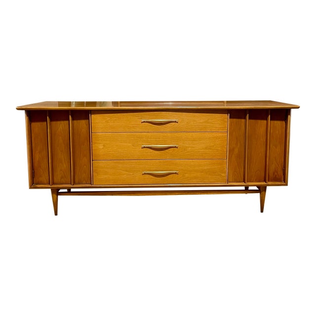 1960s Kent Coffey Foreteller Mid Century 9 Drawer Walnut Lowboy Dresser For Sale