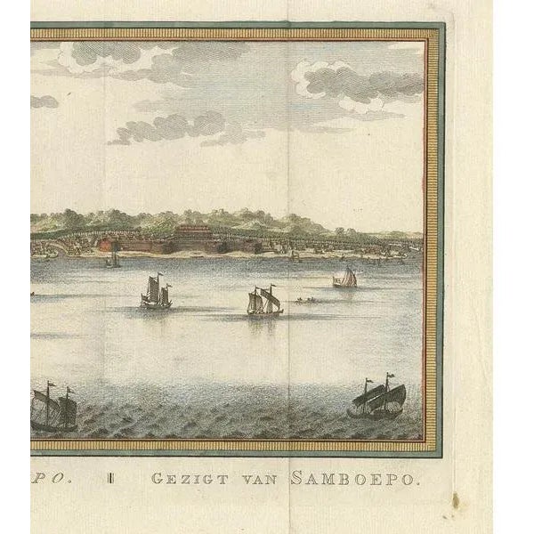 J. van Schley, Vue de Samboupo - Face of Samboepo, 1750, Paper For Sale - Image 4 of 5