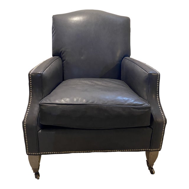 Lillian August Bluish-Gray Leather Easy Chair For Sale