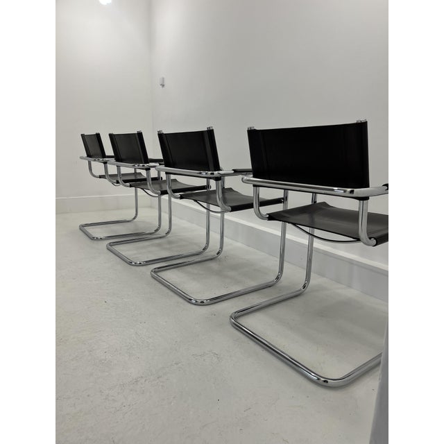Bauhaus Vintage Italian Leather Chairs, 1970s, Set of 4 For Sale - Image 3 of 14