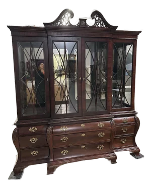 1990s Century Furniture Federal Style Mahogany Breakfront China Cabinet