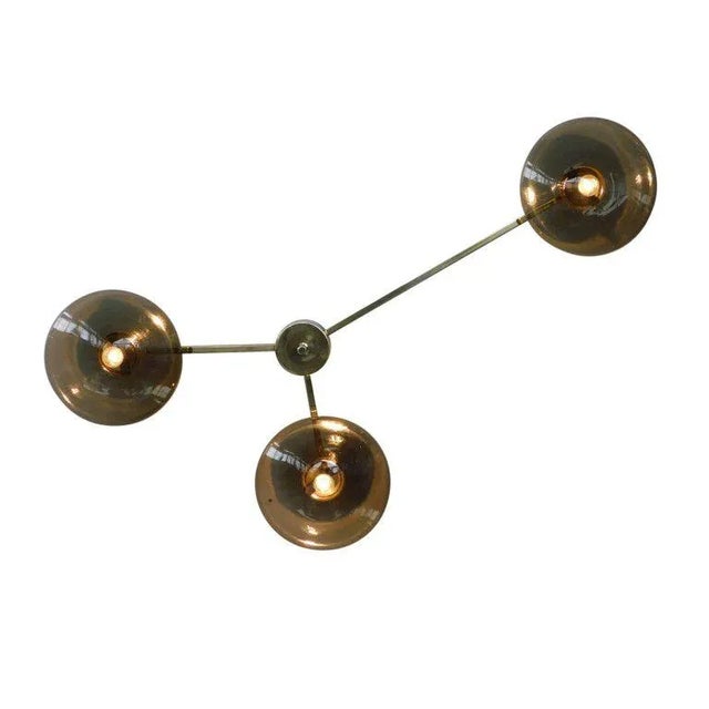 Fabio Ltd Trio Polished Brass Smoky Glass Flush Mount by Fabio Ltd For Sale - Image 4 of 8