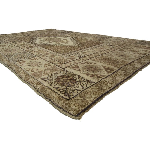 Vintage Berber Rabat Moroccan Medallion Rug with Modern Style 06'11 x 11'02. This hand-knotted wool vintage Rabat Moroccan...