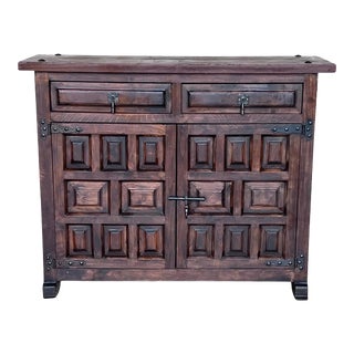 20th Century Narrow Catalan Spanish Baroque Dark Walnut Credenza or Buffet For Sale