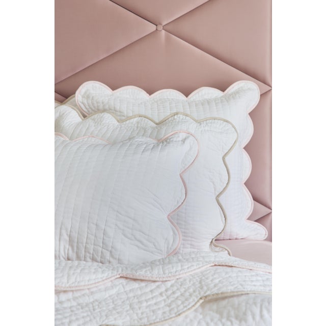 Chairish x Kassatex Quilted Scallop Queen Coverlet, White/Blush For Sale - Image 9 of 9