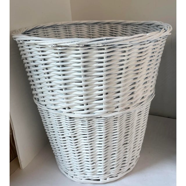 Vintage White Wicker Waste Basket For Sale - Image 9 of 9