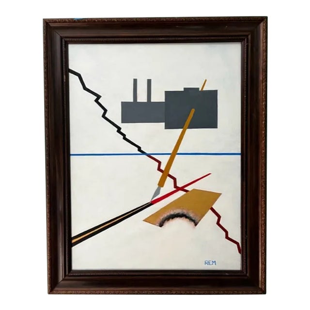 Mid 20th Century Surrealism "The Stock Market", Original Acrylic Painting by Rem For Sale