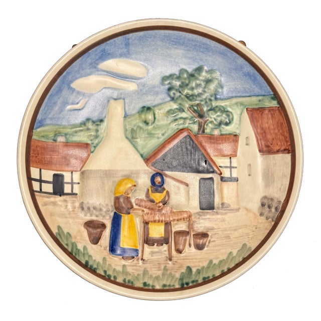 Vintage Søholm Bornholm Danish Ceramic Wall Plate – Hand-Painted Folk Art Scene For Sale