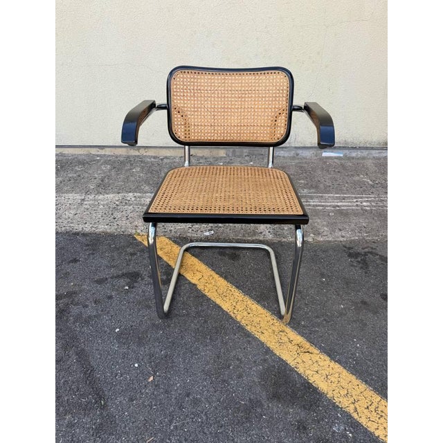 Chrome Mid 20th Century Pair of Marcel Breuer Cesca Style Black and Chrome Chair With Caned Seat and Back by Cidue For Sale - Image 8 of 11