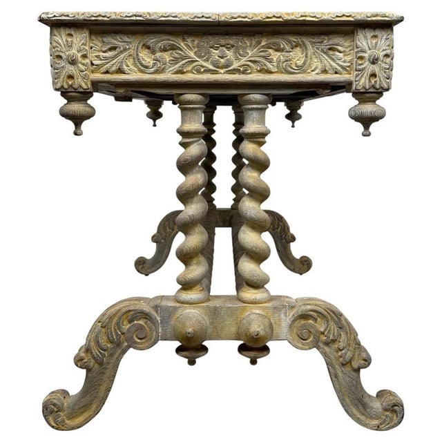 Antique Victorian Oak Writing Table with Carved Decoration For Sale - Image 9 of 11