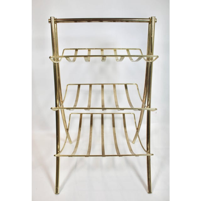 Mid-Century Modern Vintage Mid Century Modern Brass Three Tiered Magazine Rack For Sale - Image 3 of 8
