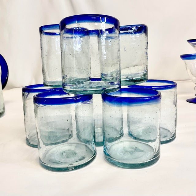 Glass 1970s Vintage Mexico Hand Blown Glass Bar Collection - 15 Piece Set. For Sale - Image 7 of 10