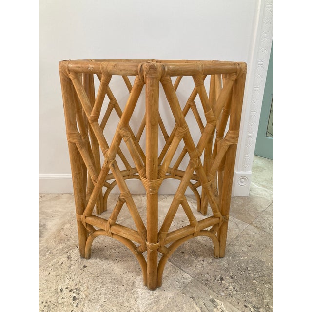 Hollywood Regency Natural Rattan Chippendale Pedestal Dining Table Base For Sale - Image 3 of 12