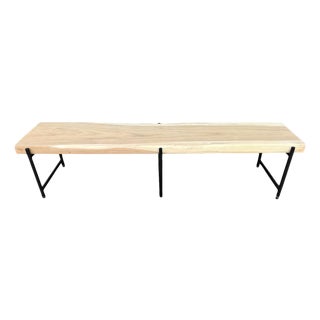 Modern Acacia Slab & Iron Bench For Sale