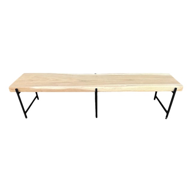 Modern Acacia Slab & Iron Bench For Sale