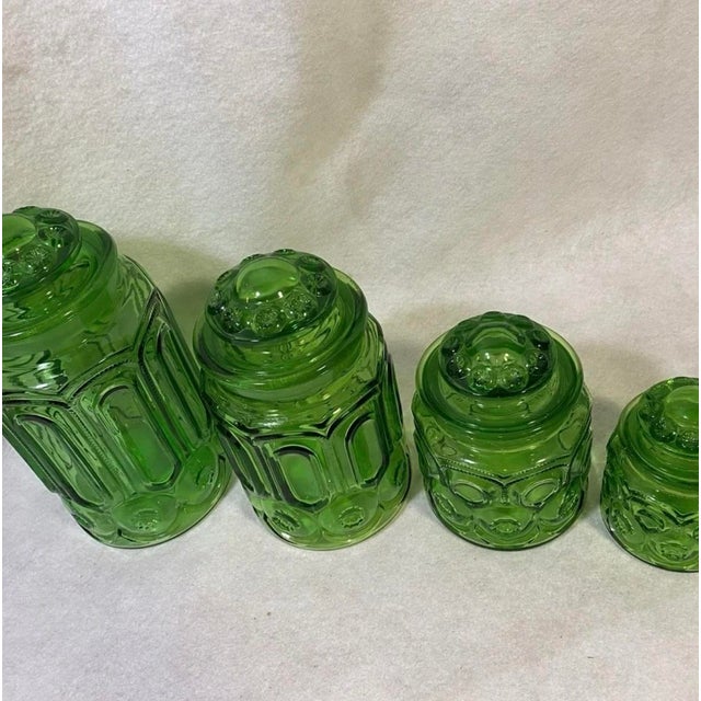 Mid-Century Modern Vintage Emerald Green Glass Kitchen Cannister Set of Four For Sale - Image 3 of 7