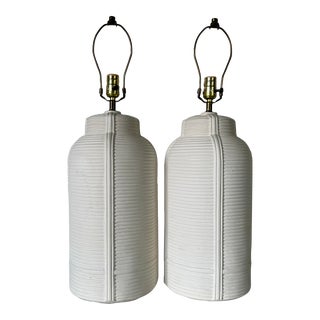 1980's Vintage White Matte Ceramic Table Lamps - a Pair For Sale