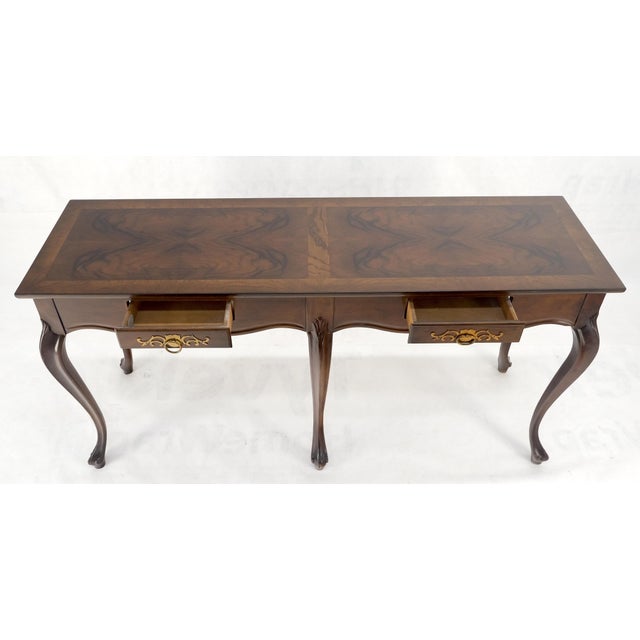 Baker 54" Long 6 Legged Burl Walnut 2 Drawers Cabriole Leg Console Sofa Table For Sale - Image 10 of 15