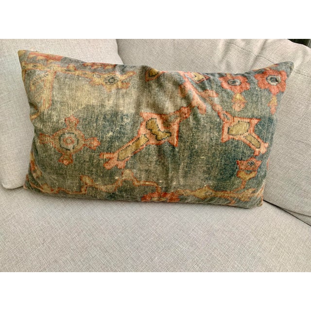 Pottery barn 2019 velvet lumbar decorative pillow velvet printed fabric 16” w x 26”L olive green orange bronze reversible...