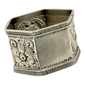 Unusual Hexagon Shape Antique Completely Hand Made American Coin Silver Napkin Ring - Circa 1860s