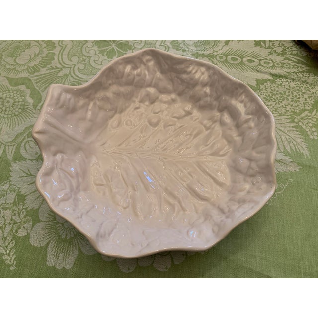 White Vintage White Majolica Cabbage Leaf Serving Bowl For Sale - Image 8 of 8