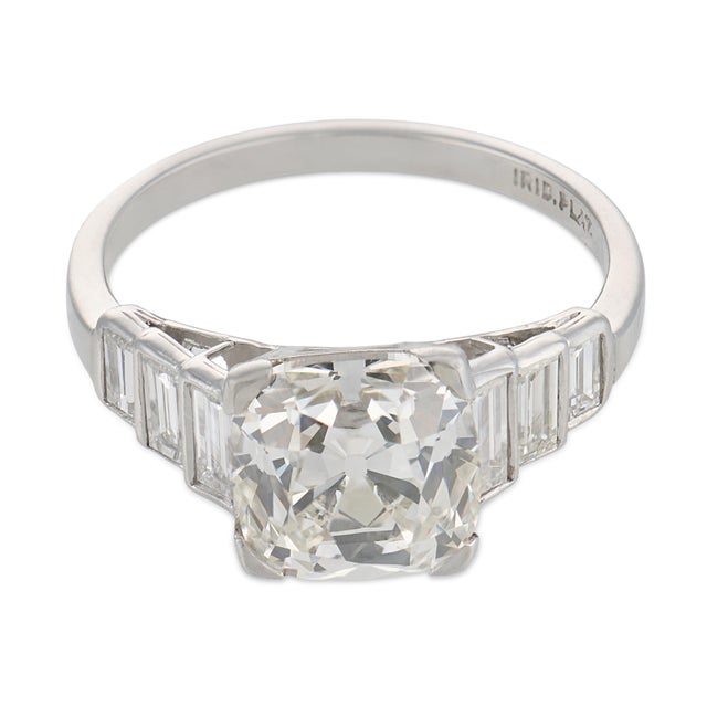 Art Deco 1930s Art Deco Gia 3.02 Carat Old Mine Cut Diamond Platinum Engagement Ring, Size 6.25 For Sale - Image 3 of 6