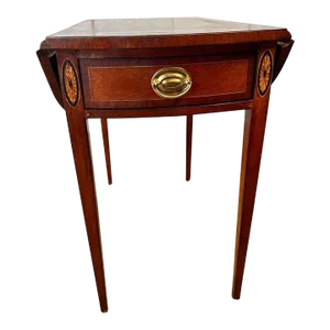 Federal Style Councill Craftmen Mahogany Inlaid Drop Leaf Pembroke Side Table
