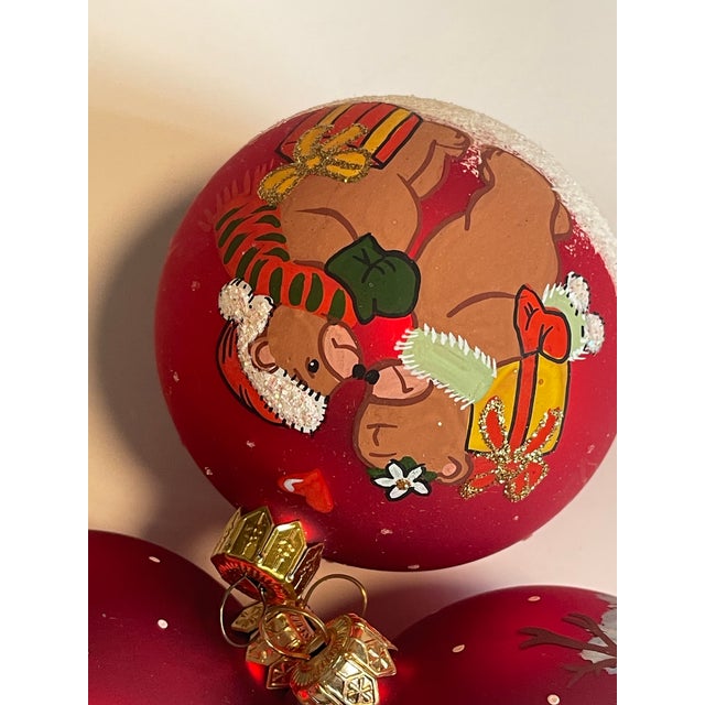 1970s 3 Vintage European Handpainted Glass Christmas Ornaments For Sale - Image 5 of 6