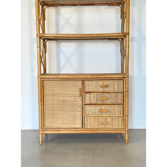 Wood Wicker and Bamboo Bookcase, 1970s For Sale - Image 7 of 15