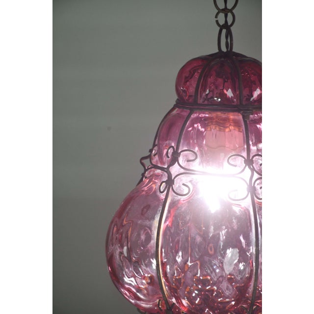 Wonderful Magenta Colour Venetian Lantern, Seguso Murano Glass, Italy, 1950s For Sale - Image 12 of 14