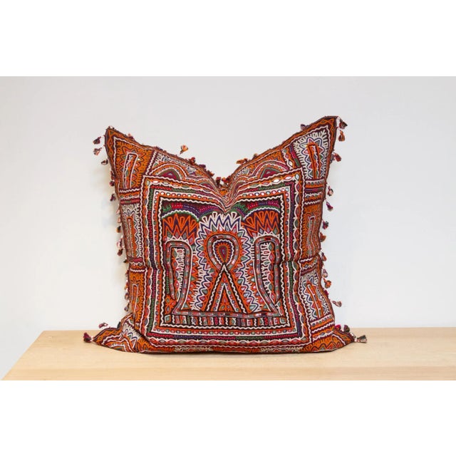 Tribal Jasmine Rajasthani Embroidered Decorative Pillow For Sale - Image 3 of 8