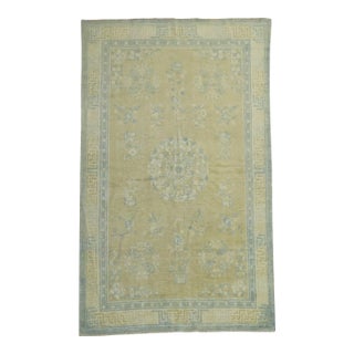 Early 20th Century Champagne Mustard Soft Blue Chinese Rug - 5'3" x 8'1" For Sale
